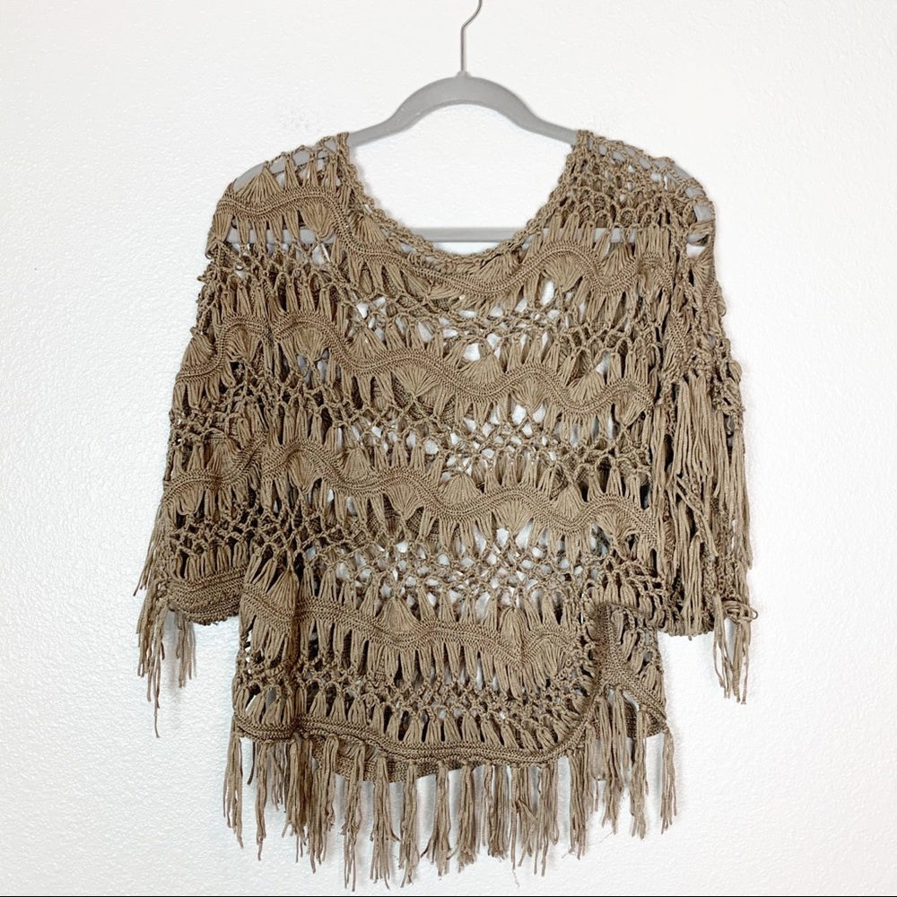 M Frederick | Brown Crop Open Knot Top Boho Chic